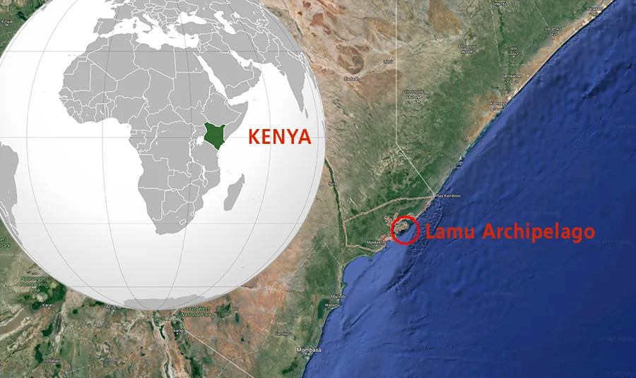 Composite image of Lamu Archipelago location on map